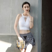 日韓新款小香風泳衣女 時尚性感氣質修身顯瘦分體裙小平角三件套